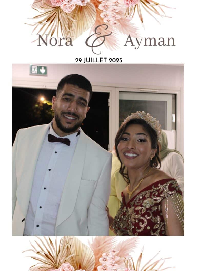 Tirage photobooth de mariage avec contour doré